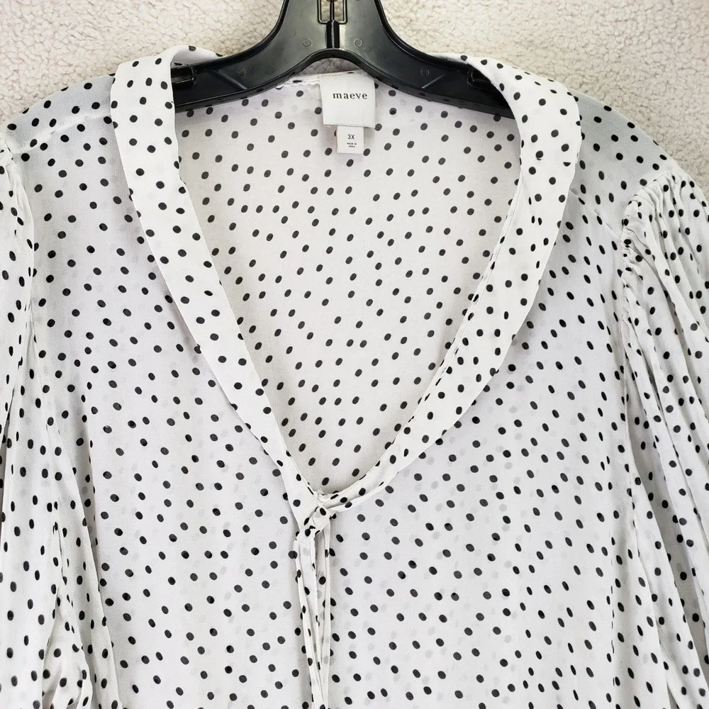 Anthropologie Maeve Polka Dot Puff Sleeve Blouse Women 3X White Boho Top